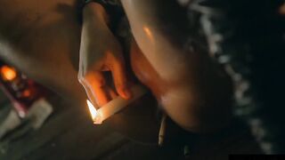 beauty Dark Haired Squirting as she Fucks herself with a Lit Candle