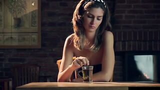 Hot Women smears cream all over her big boobs and