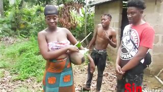 2 Brothers Caught Fucking 2  Local Ebony African With Snatch Sisters Farming Inside Outdoors,