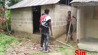 2 Brothers Caught Fucking 2  Local Ebony African With Snatch Sisters Farming Inside Outdoors,