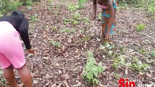 2 Brothers Caught Fucking 2  Local Ebony African With Snatch Sisters Farming Inside Outdoors,
