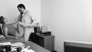 The boss fucks his employer at the office table and films it on concealed webcam