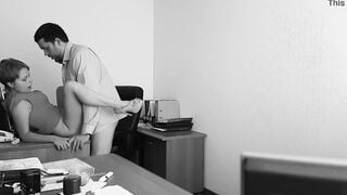 The boss fucks his employer at the office table and films it on concealed webcam