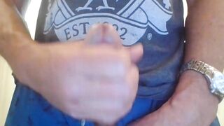 Compilation of 5 long cumshots from fit dad stroking nice dick
