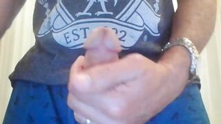 Compilation of 5 long cumshots from fit dad stroking nice dick