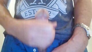 Compilation of 5 long cumshots from fit dad stroking nice dick