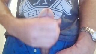 Compilation of 5 long cumshots from fit dad stroking nice dick