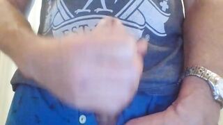 Compilation of 5 long cumshots from fit dad stroking nice dick