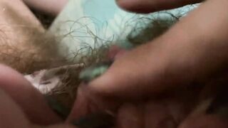 Morning Orgasm Long clitoris rubbing inside insane closeup pretty bushy cunt pov