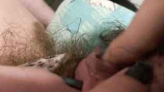 Morning Orgasm Long clitoris rubbing inside insane closeup pretty bushy cunt pov