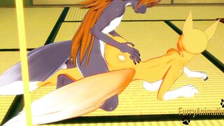 Digimon Anime - Taomon & Grey Fox oral sex hand job boobjob and screwed with multiples creampie 2/2