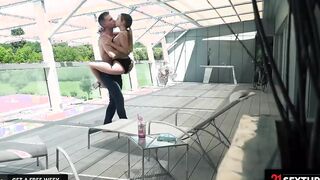 21 SEXTURY - Tiny Blonde Mona Blue Soaks up Stud's Penis on the Patio