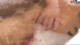 German blonde tattoo model lesbians banged! in bathroom