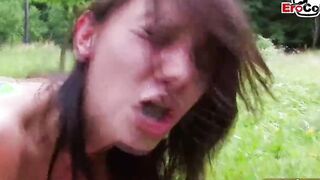 French dark hair petite teens at outdoor amateur sex with anal