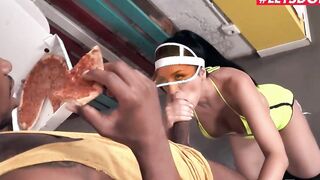 HORNYHOSTEL - Huge Boobed Pizza Delivery women Julia De Lucia Delivers her Gigantic Booty to BBC Client