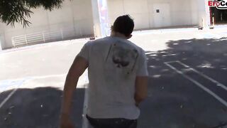 Slim blonde with incredible sexy tits picked up from a gigantic penis