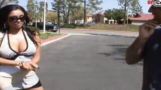 Long Hooters Latina getting a cumshot on her amazingly hot Bombshell boobies after pick up