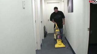 Blonde college cunt with mouth with natural tits fucks with the cleaning guy