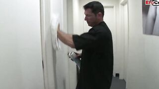Blonde college cunt with mouth with natural tits fucks with the cleaning guy