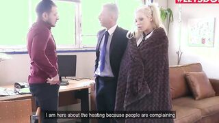 PORNOACADEMIE - Blonde School chick Barbie Sins Takes two Cocks In Her Juicy Cunt - LETSDOEIT