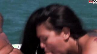 Long Tit african haired Women fucks on a boat inside an anal three way