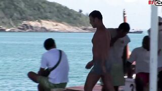 Long Tit african haired Women fucks on a boat inside an anal three way