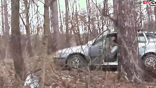 Anal sex into a car with a skinny black haired Women Thot two