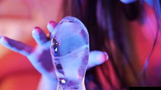 View her fucking her tight asshole with a huge sex toy made of ice Skank two