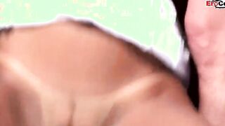 Curly dark hair Latina nailed inside her butt inside an outdoors three way