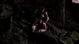 African haired sluts with natural boobs fucked inside her ass outdoors