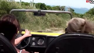 Outdoors lesbo sex with a huge tit blonde and a dark hair thot