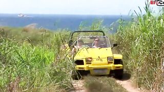 Outdoors lesbo sex with a huge tit blonde and a dark hair thot