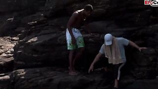 Huge Boobed blonde hoe in an interracial outdoor anal three way