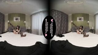 Solo gal, Monica is masturbating with a sex sex toy, into VR