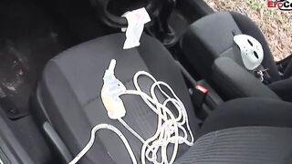 Anal sex into a car with a petite black haired