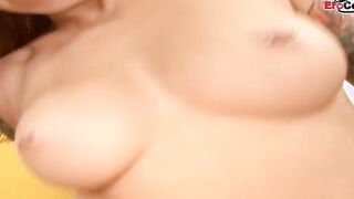 Tattoo women with natural boobs and pierced nipples in casting
