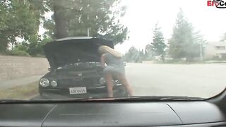 Long Boobs blonde into high heels enjoy the bbc and the facial