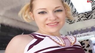 Blonde 19 yo pounded! into a car until the jizzed into her face