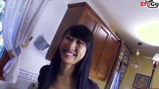 french slender Asian barely legal banged anal inside kitchen with small butt