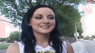 Cheerleader college sluts pick up at the street for car sex