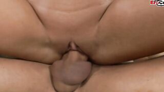 Cum on the gigantic oiled up breasts of a curvy