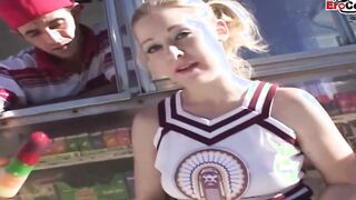 Blonde 19 year old fuck into a car until the cumshot inside