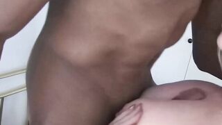 Older MILF tit fucks black dick