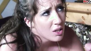 Curvy dark hair skank with natural titted want a facial cumshot
