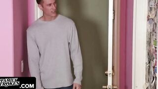 Family Strokes - Mischievous barely legal Yo Hottie Bribes Her New Step Brother By Gagging On His Huge Dong