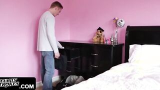 Family Strokes - Mischievous barely legal Yo Hottie Bribes Her New Step Brother By Gagging On His Huge Dong