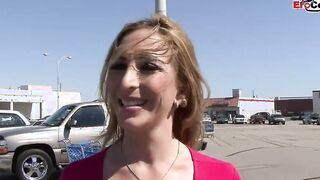 Huge Tit tattooed blonde Milf pick up at the street