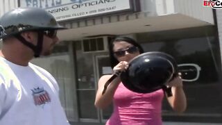 Skinny thot with a pierced pussy pick up in a