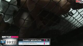 Dark Haired skank with gigantic titties fucking a boxer in the