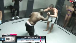 Dark Haired skank with gigantic titties fucking a boxer in the